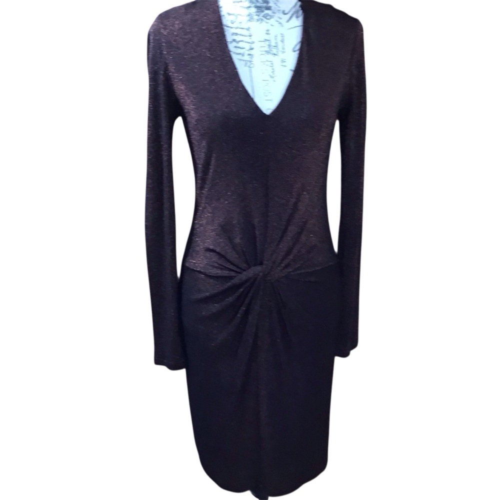 Ted Baker  Lizzey Copper Metallic Long Sleeve Cocktail Twist Ruched Dress size 2